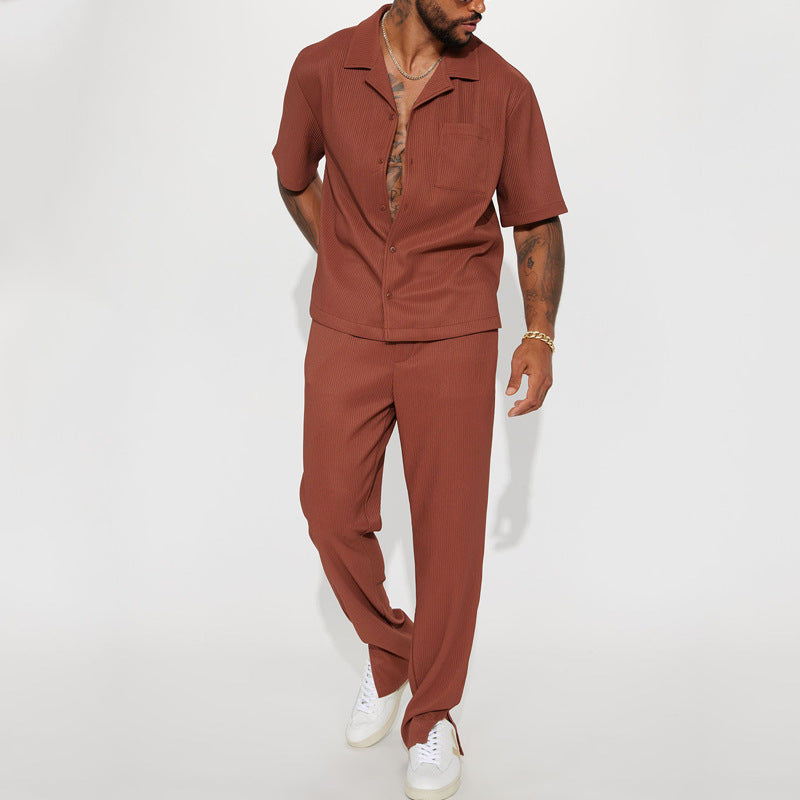 New Casual Loose Lapels Short-sleeved Trousers Trendy Men's Suit