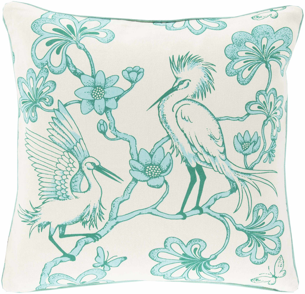 Bilinga Aqua Bird & Floral Accent Throw Pillow