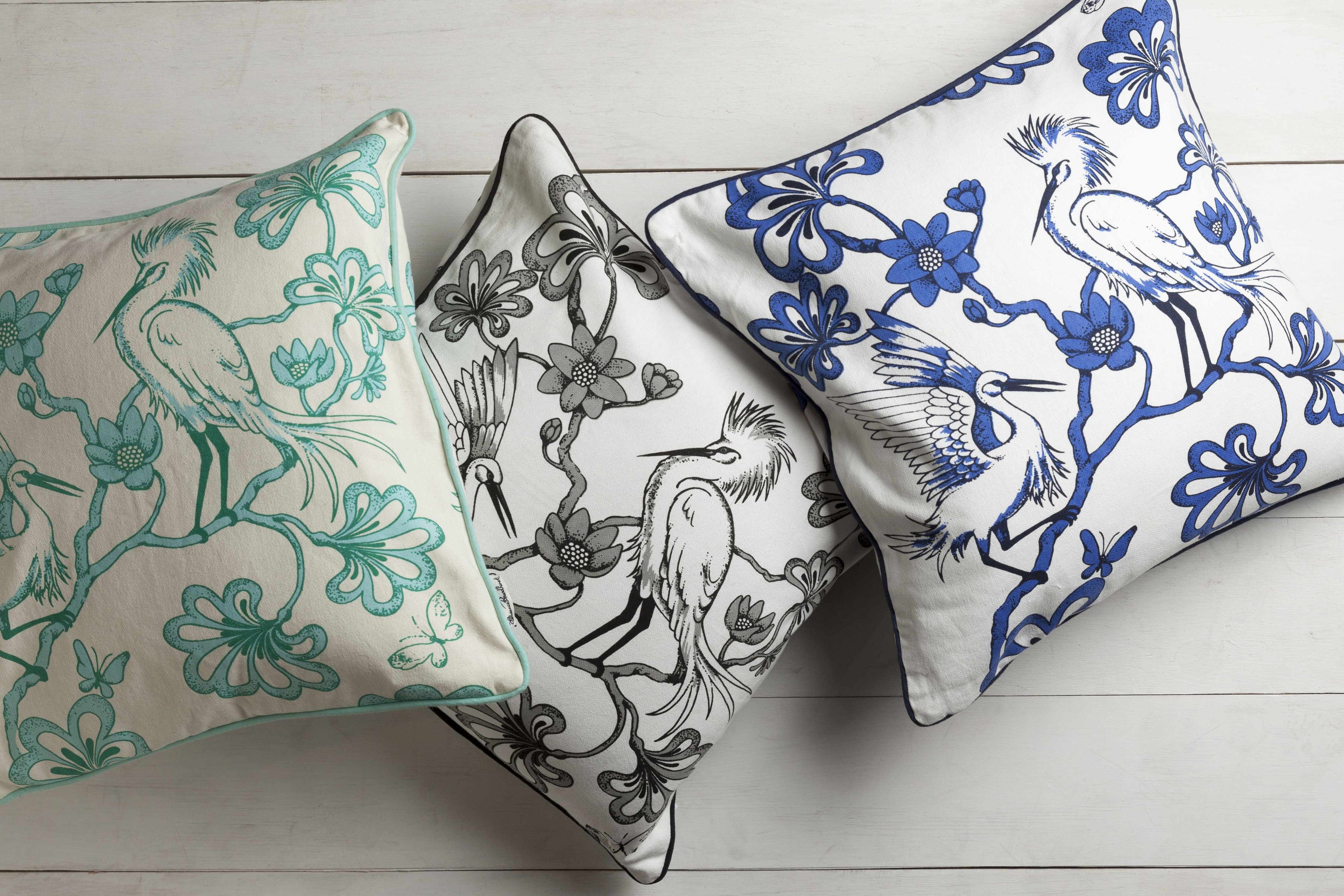 Bilinga Aqua Bird & Floral Accent Throw Pillow