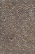 Hand-woven jute area rug with beige and charcoal diamond pattern, rectangular