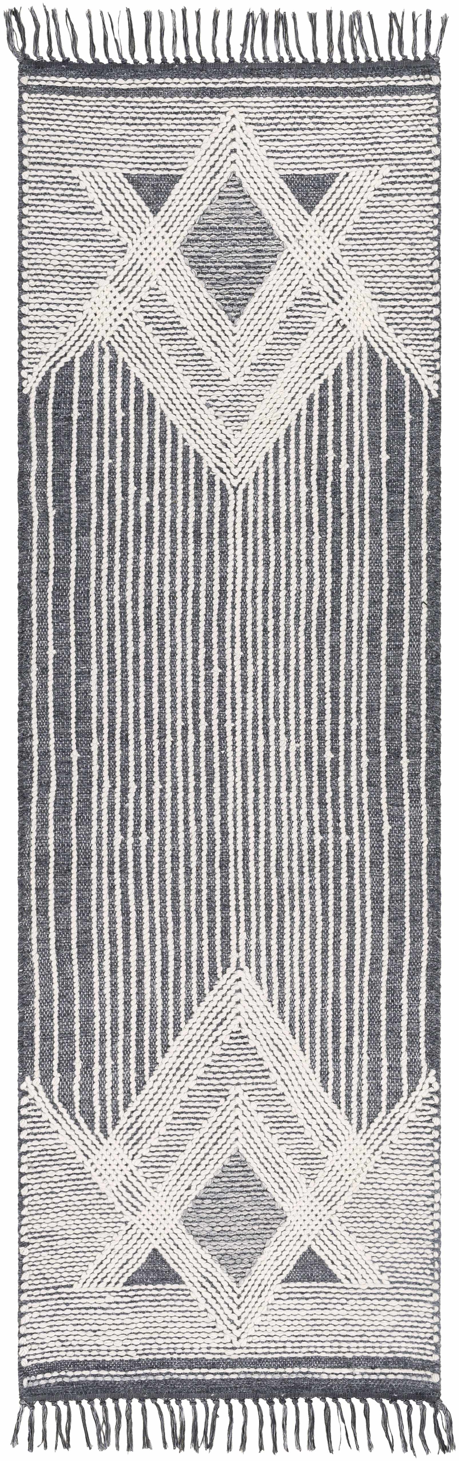 Aldbourne Gray Tassel Flatweave Wool Area Rug – Charcoal & Ivory