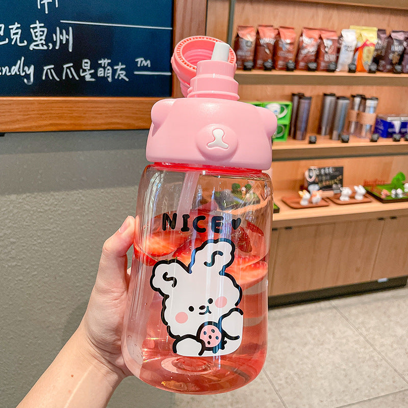 Summer Super Cute Cartoon Water Cup With Straw Portable Student Water Bottle Reusable Logo Print