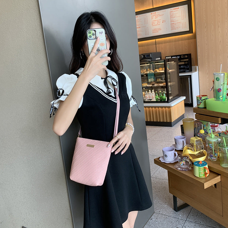 Simple Casual PU Leather Shoulder Bag for Women with Three Dimensional Pocket Available in Black White Pink Green Brown
