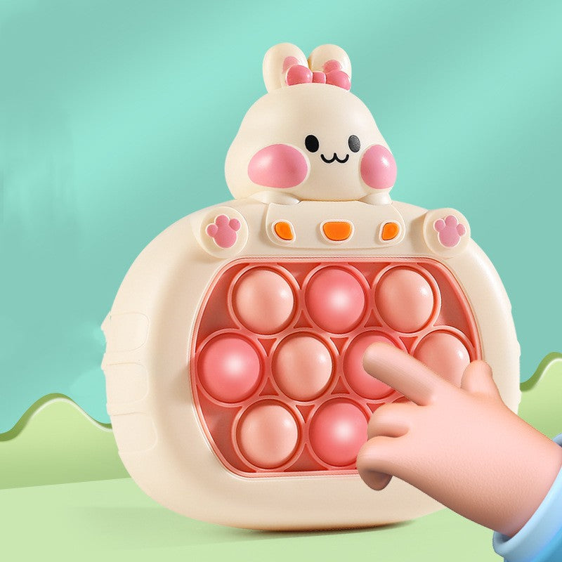 Cream bunny press-and-play bubble pop toy console with pink and orange circles