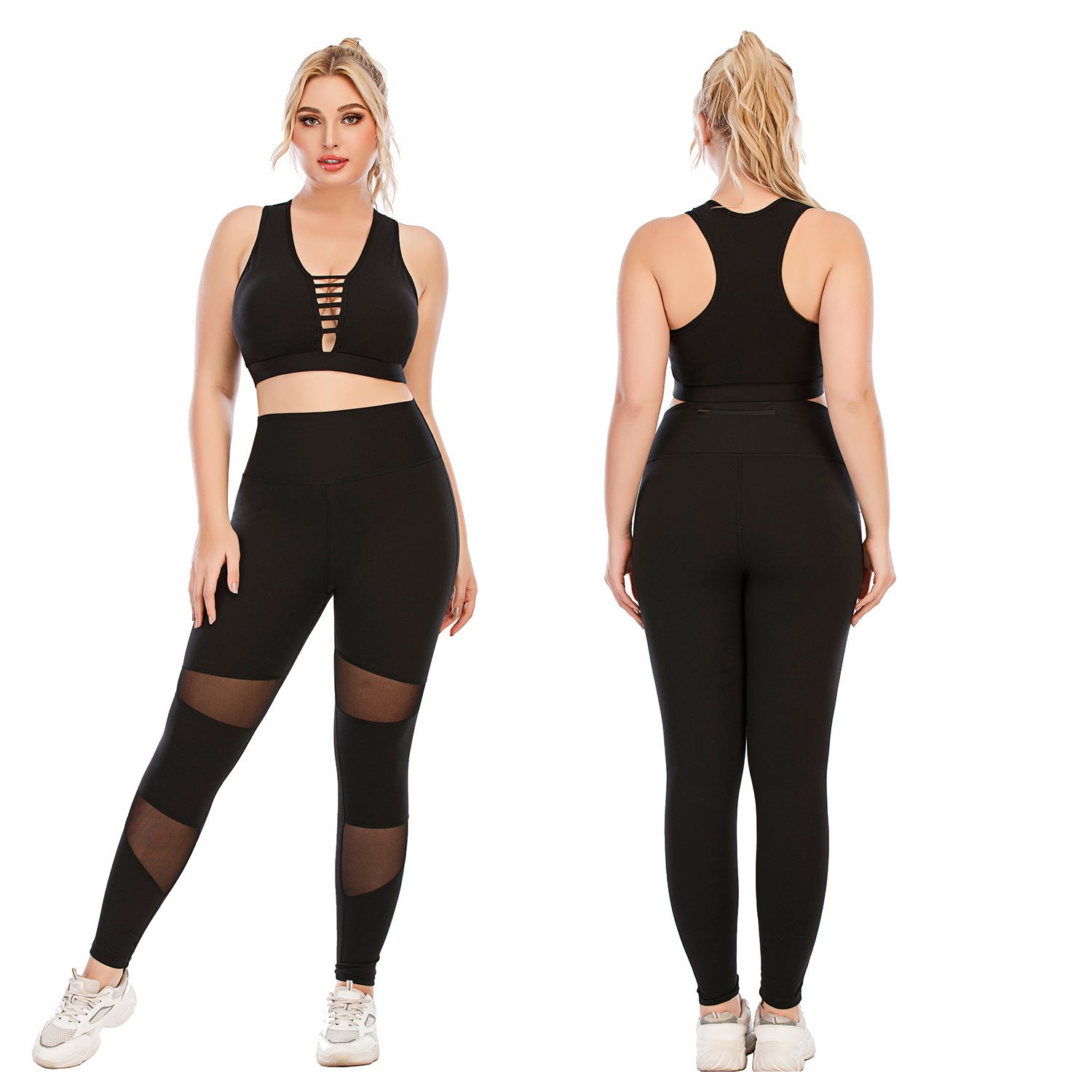 Plus Size Yoga Set For Women Tight Fit Workout Clothes Nylon Polyester Athletic Wear