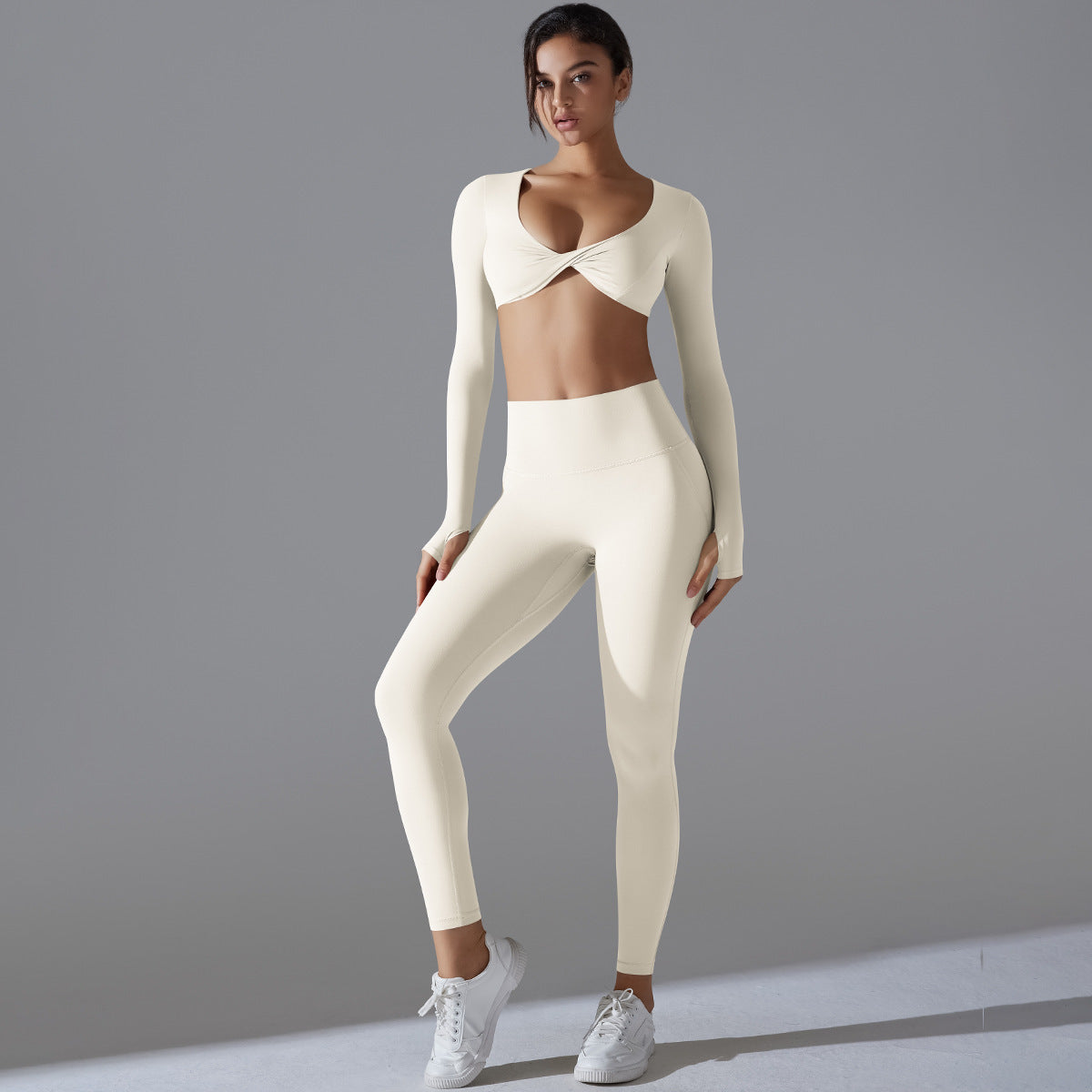 Yoga Clothes Sports Push Up Long Sleeve Top And Antibacterial Trousers Set For Workout Available In Multiple Colors