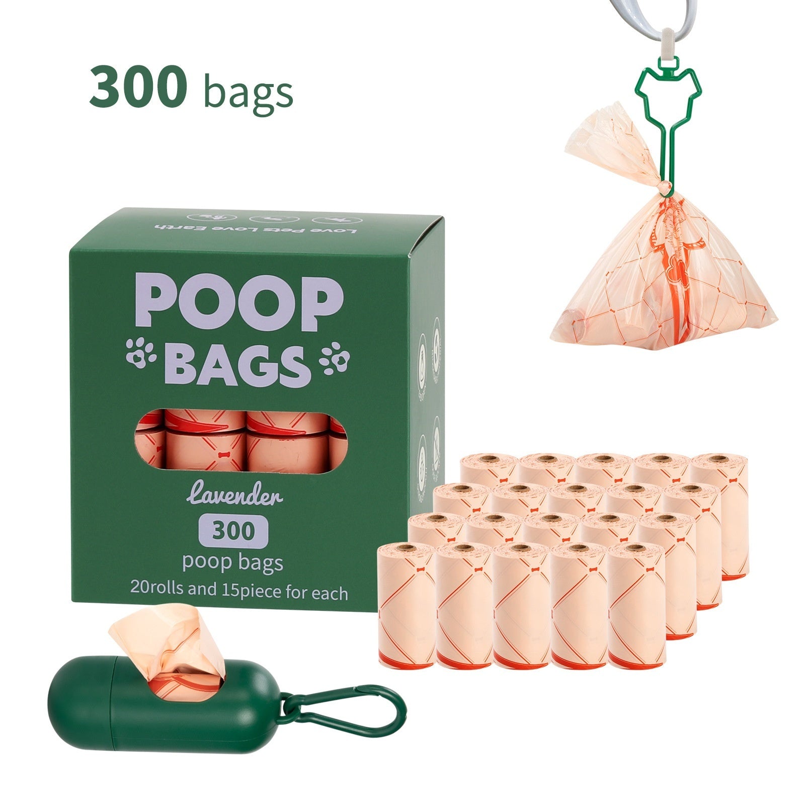 Vest Style Dog Waste Bags 120 Count Degradable Poop Picking Bags Green PE Material