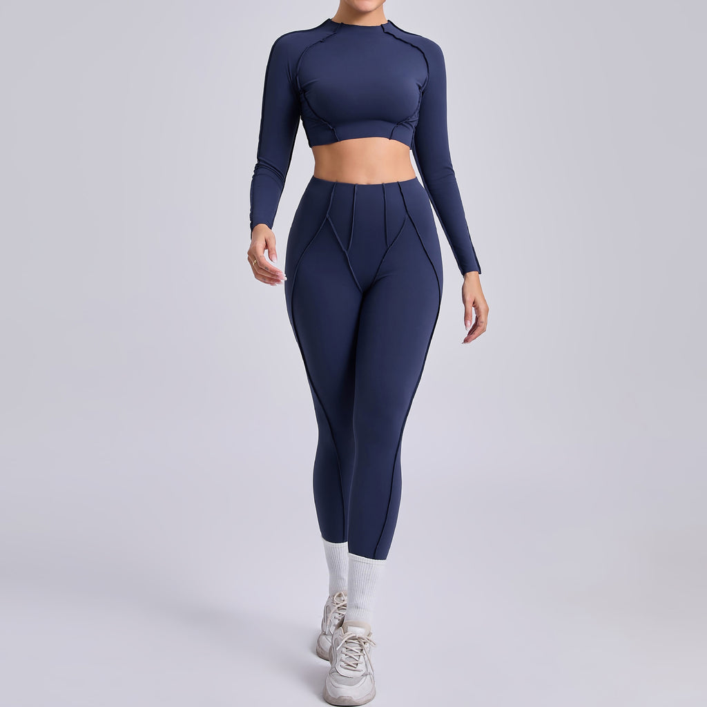 Women's Nylon Yoga Set for Running and Workout with Trousers in Navy Blue Beige Brown Carbon Gray Sapphire Blue Black