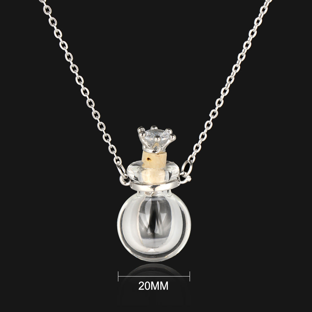 Glass Bottle Pendant Necklace – Geometric Titanium Steel Chain | 10 Styles