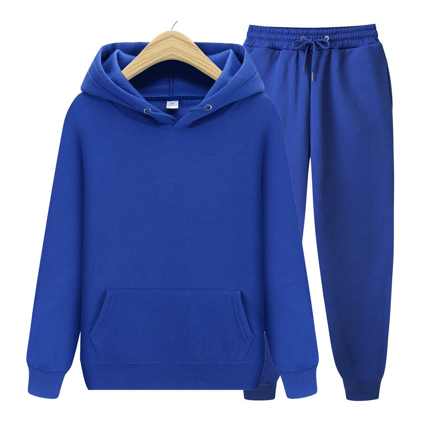 Men's Sports Ribbed Cuffs Hem Hooded Solid Color Pullover Sweater Set