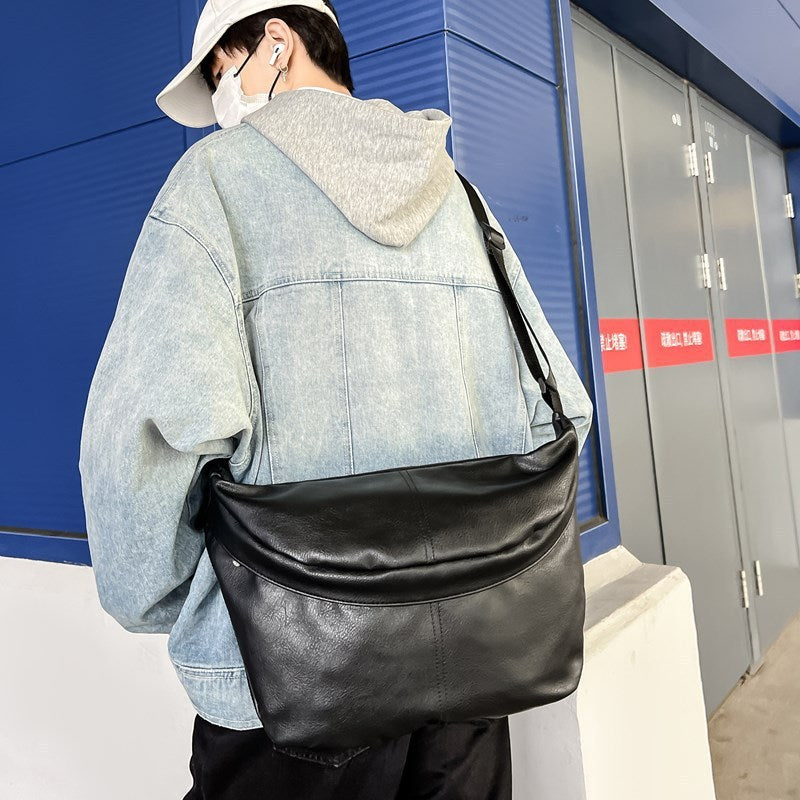 Retro Fashion Large Capacity Mens PU Crossbody Bag Brown Black White Waterproof Wear Resistant 50x29x3 cm