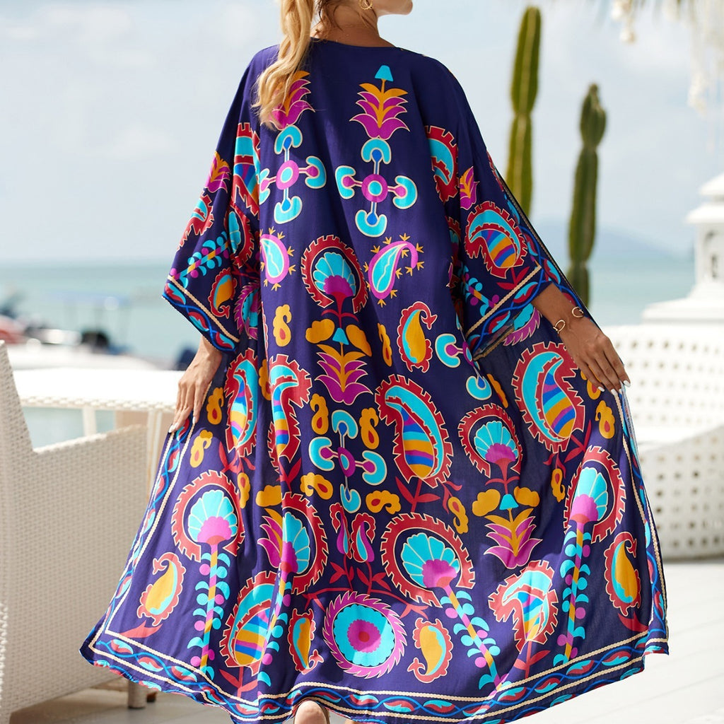 New Rayon Printed Beach Sun Protection Outerwear Cover-up Women