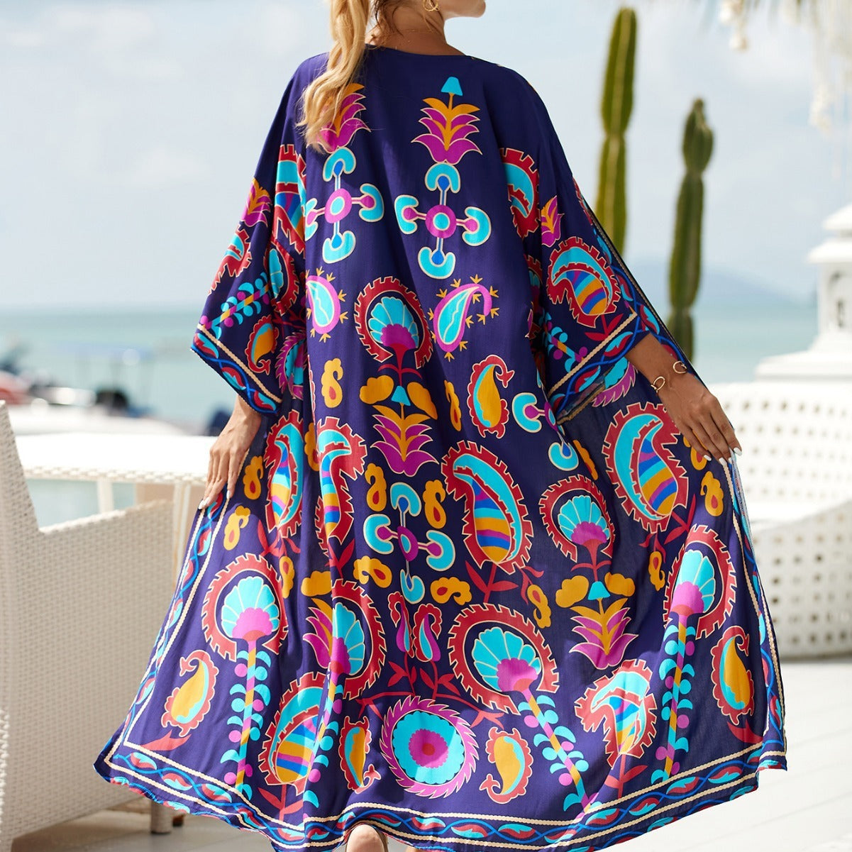 New Rayon Printed Beach Sun Protection Outerwear Cover-up Women