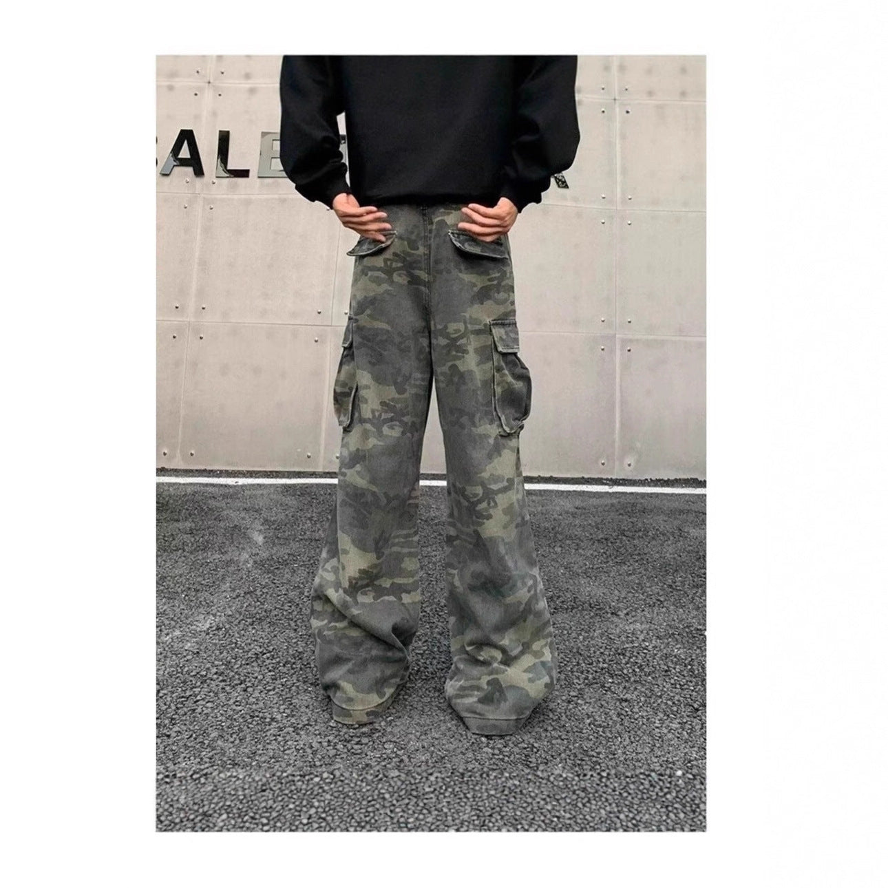 American Vintage Crumpled Multi-pocket Washed Camouflage Cargo Pants