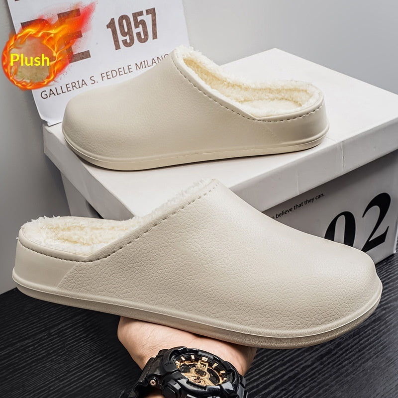 Faux fur-lined waterproof slip-on winter shoes, light beige, textured sole