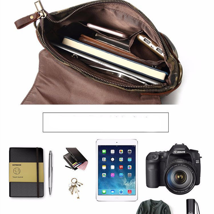 Camouflage Waterproof Canvas Shoulder Messenger Bag With Polyester Lining For Travel And Leisure Use