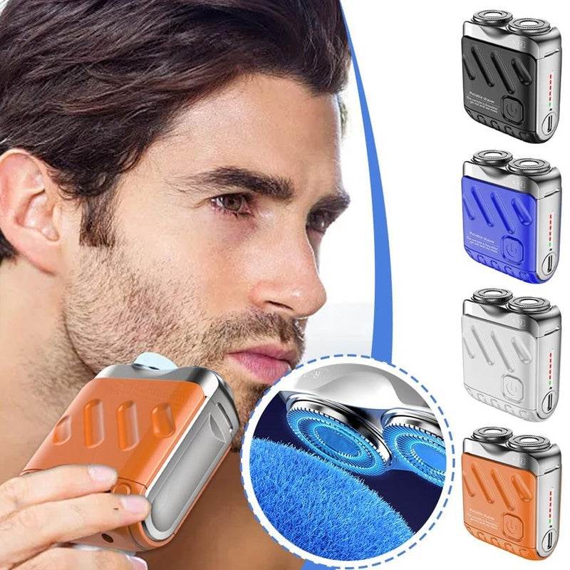 Portable Rotary Dual Ring Electric Shaver for Men Magnetic Blade Head Rechargeable Travel Pocket Razor Waterproof