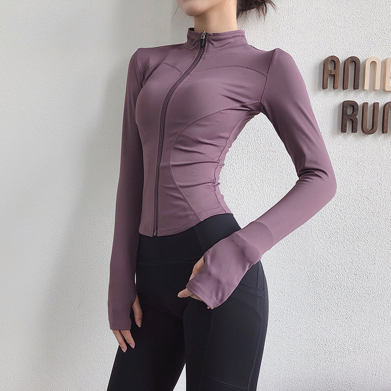 Gradient Long Sleeve Tight Jacket For Workout And Yoga With Zipper In Spandex For Running Blue Black Pink Purple