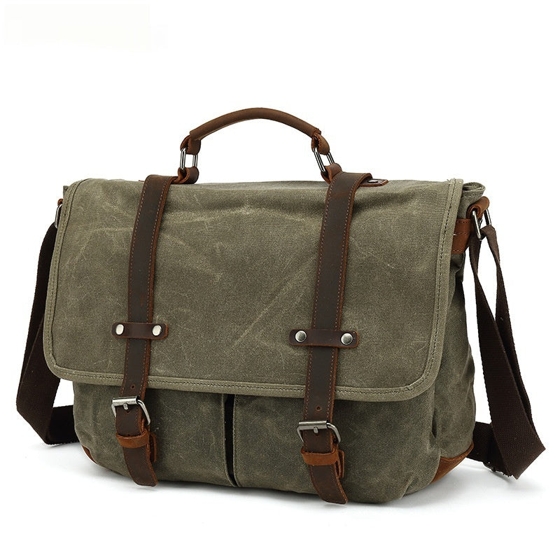One Shoulder Retro Camera Wind Waterproof Waxed Canvas Crossbody Bag for Men 14 Inch Khaki Black Army Green Dark Gray