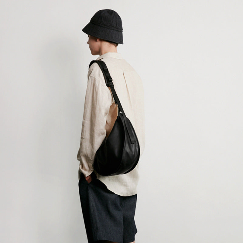 Shoulder Messenger Bag For Boys 14 Inch Large Capacity PU Leather Waterproof Schoolbag Black