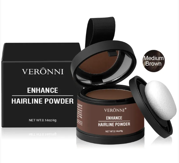 Hairline powder concealer compact with puff, shade Medium Brown.