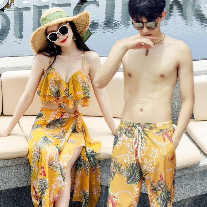 New Women Push Up One-piece Triangle Belt Large Veils Couple Swimwear