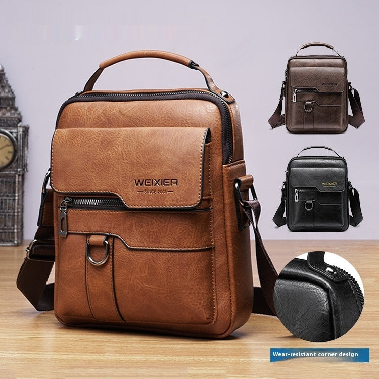 Mens Messenger Bag One Shoulder Retro PU Leather Crossbody Bag With Flap For Travel And Business