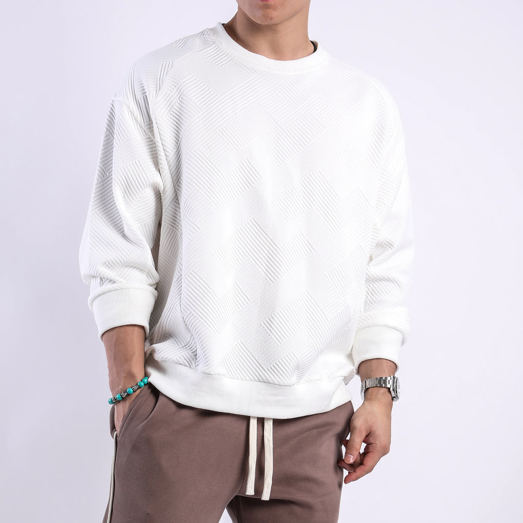 Twill Jacquard Long-sleeved Sweater Men's Spring And Autumn Round Neck