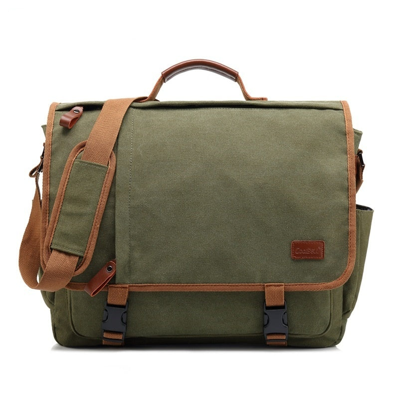 Men's Canvas Waterproof Large Capacity Shoulder Bag For 17 Inch Laptop Anti Theft Wear Resistant