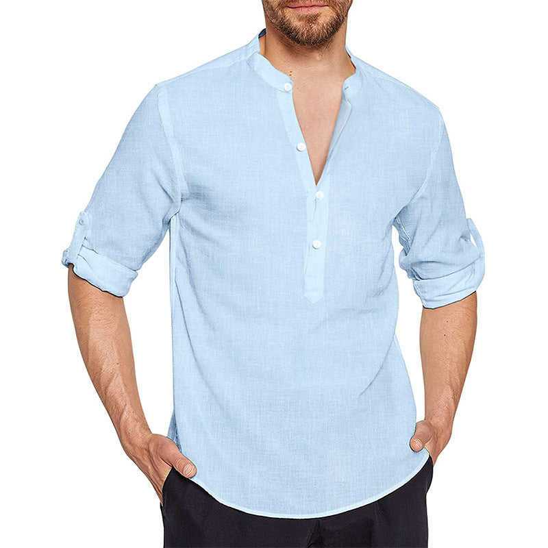 Youth Shoulder Sleeve Cotton And Linen Regular Shirt