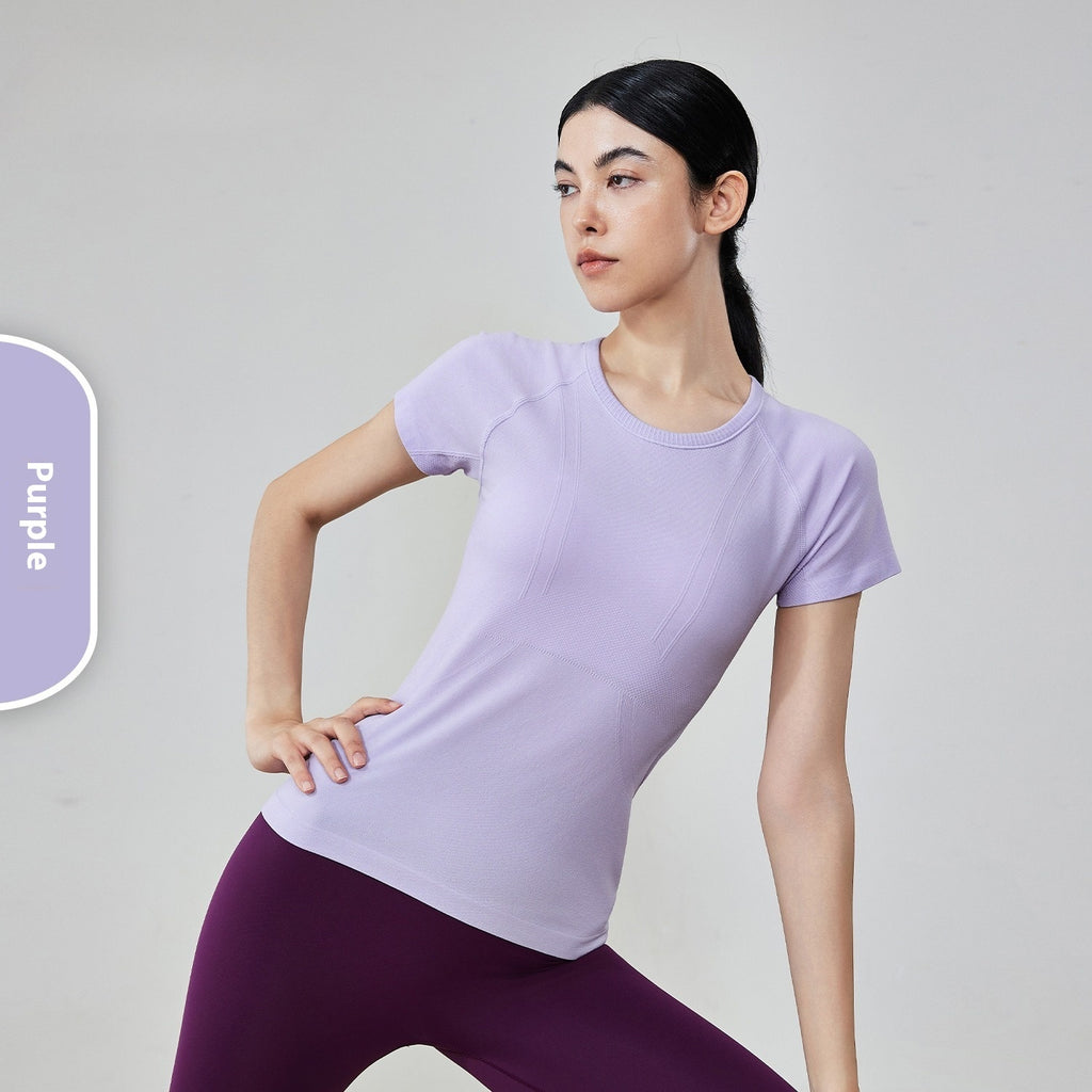 Seamless Antibacterial Nude Feel Slim Fit Yoga Jacket Short Sleeve Hip Length Elastic Breathable