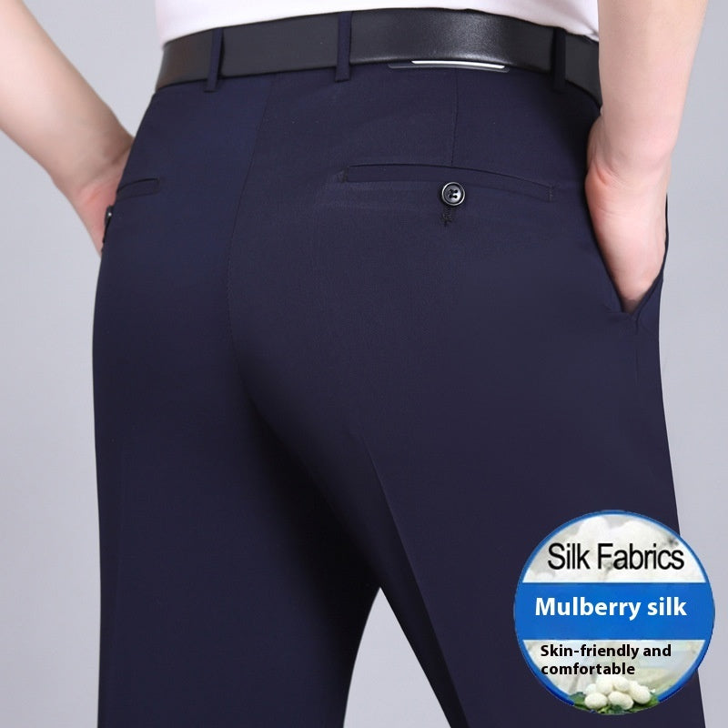Men's Mulberry Silk Business Suit Pants - Wrinkle-Free Straight Leg