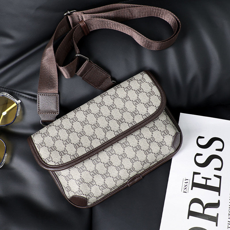 Premium Leather Plaid Check Shoulder Bag For Men Urban Street Style Crossbody Bag