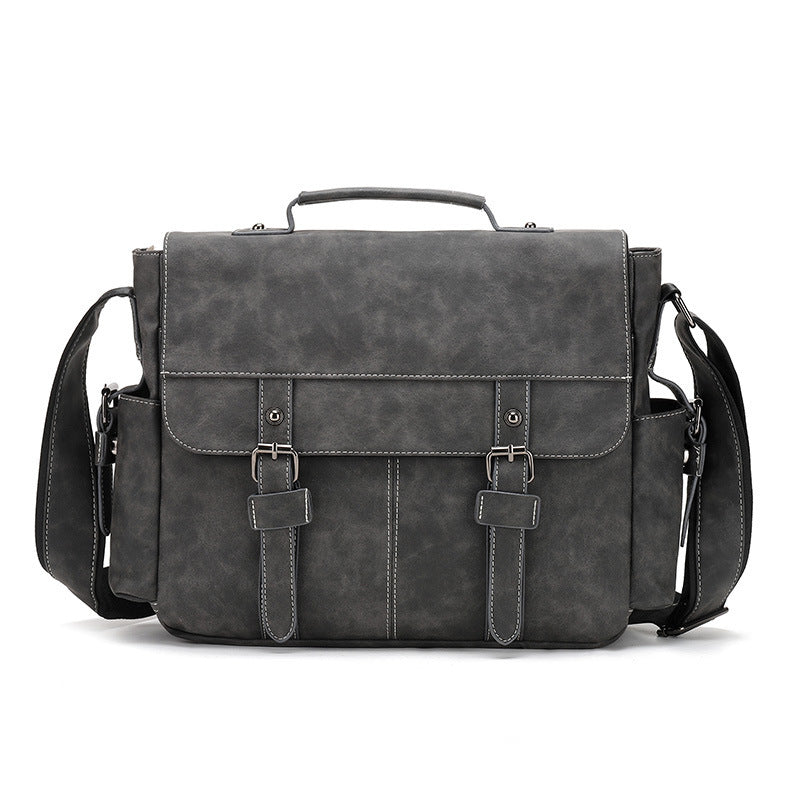 Casual PU Leather Men's Shoulder Bag Trendy Retro Style For Business Travel 34x28x10 Cm Gray Brown Coffee