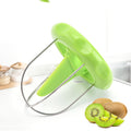 Green kiwi peeler and splitter tool with U-shaped frame and handle