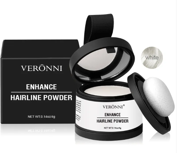 Hairline powder concealer compact with puff, shade White.