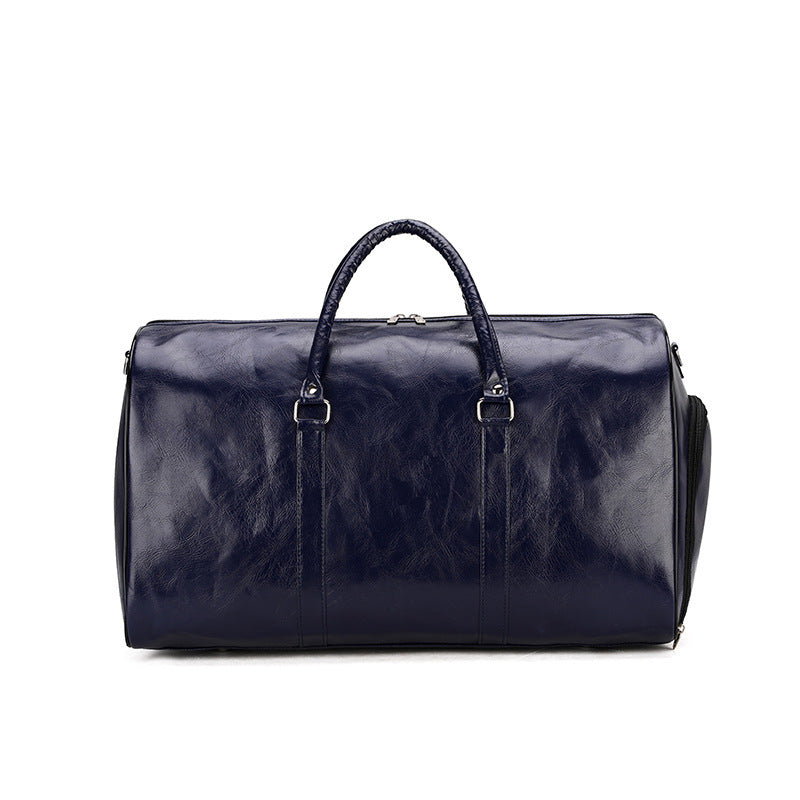 Retro Business Trip Large Capacity Mens PU Leather Travel Gym Bag Waterproof Breathable Short Distance Sports Bag