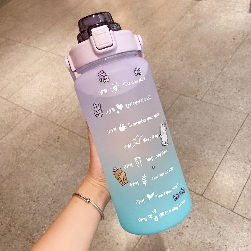 2000ml Water Bottle With Straw Portable Scale Bottle Safe Lock Leakproof Sports Bottle Gradient Color Options