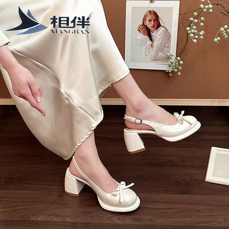Elegant Bow Satin Slingback Sandals - Women's Summer High Heels