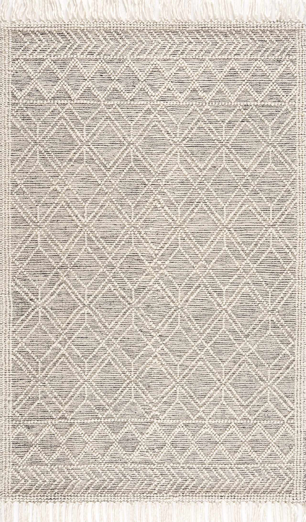 Ramsbury Hand Woven Cotton & NZ Wool Area Rug – Gray & White with Fringe