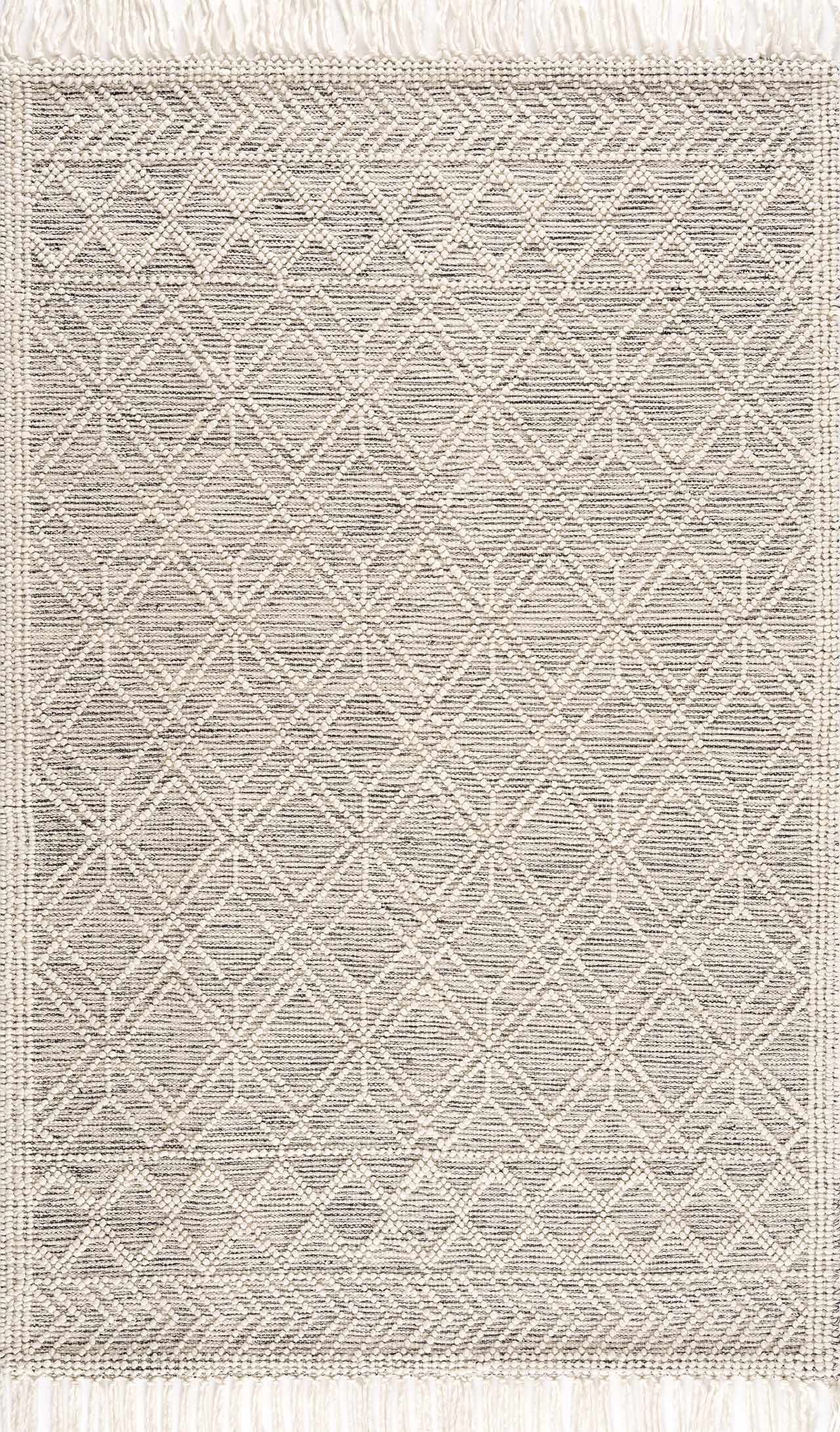 Ramsbury Hand Woven Cotton & NZ Wool Area Rug – Gray & White with Fringe
