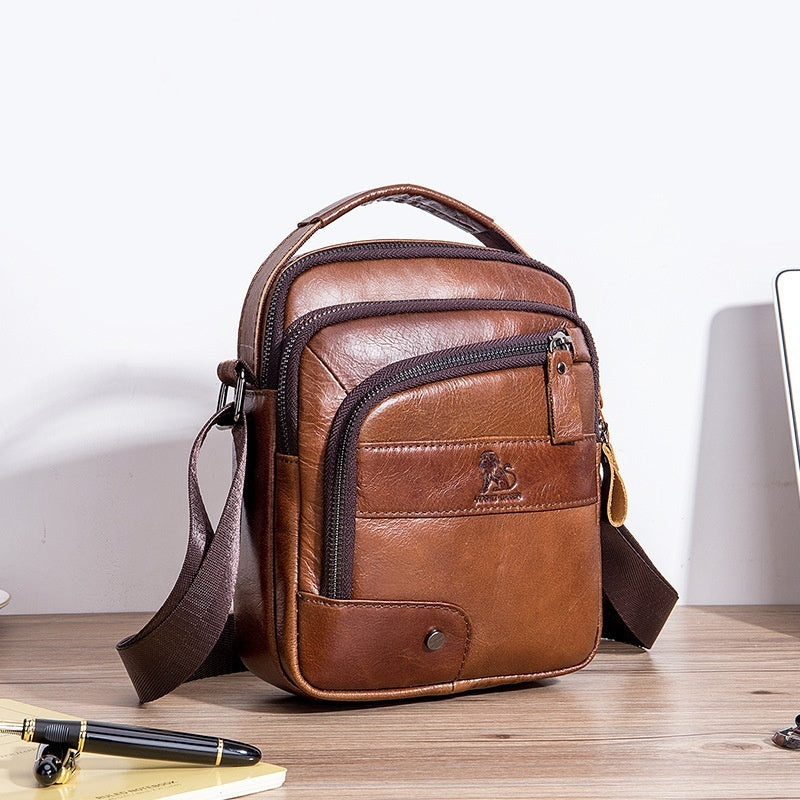 Mens Casual First Layer Cowhide Small Crossbody Bag Genuine Leather Wear Resistant Urban Style