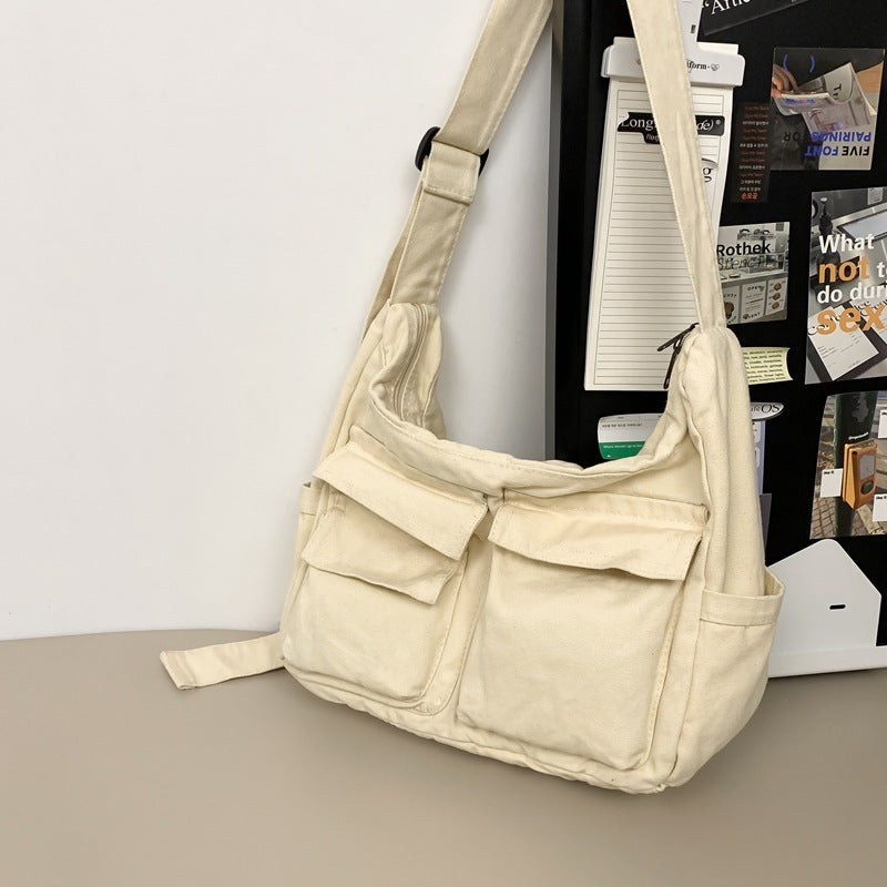 Retro Large Capacity Canvas Shoulder Crossbody Bag Flap Style Unisex Everyday Use