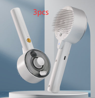Pet grooming comb with UVC sterilization, white brush with circular UVC base