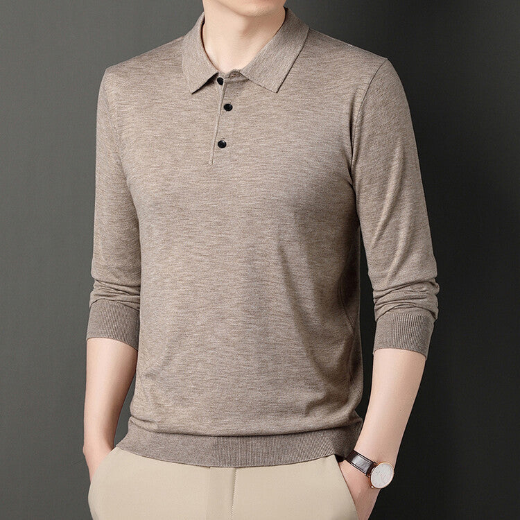 Spring And Autumn Men's Long Sleeves Base Shirt With Wool Top