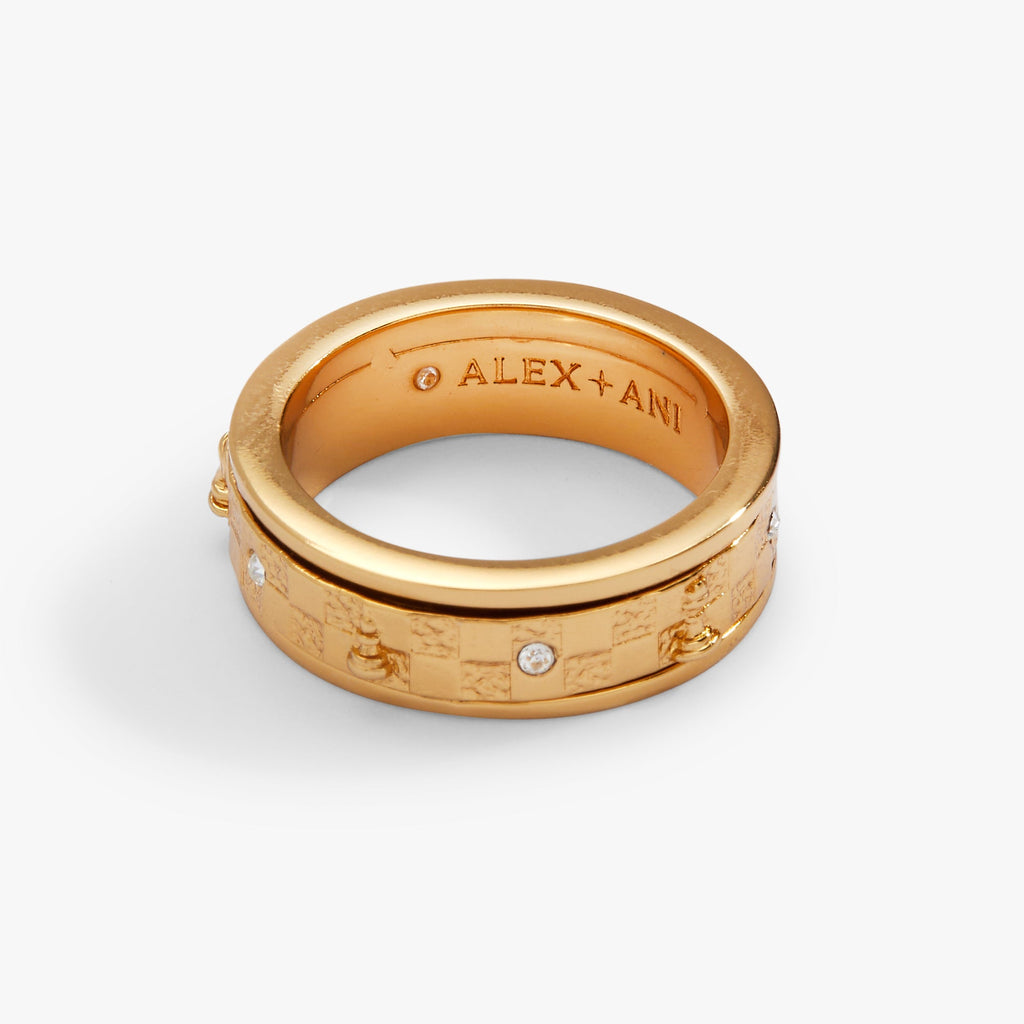 Gold-tone chess fidget ring interior with ALEX + ANI engraving