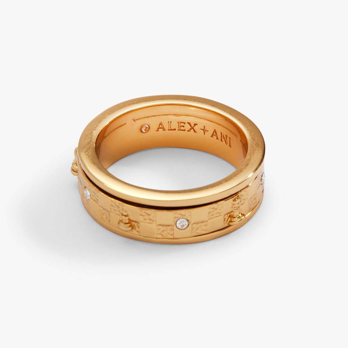 Gold-tone chess fidget ring interior with ALEX + ANI engraving