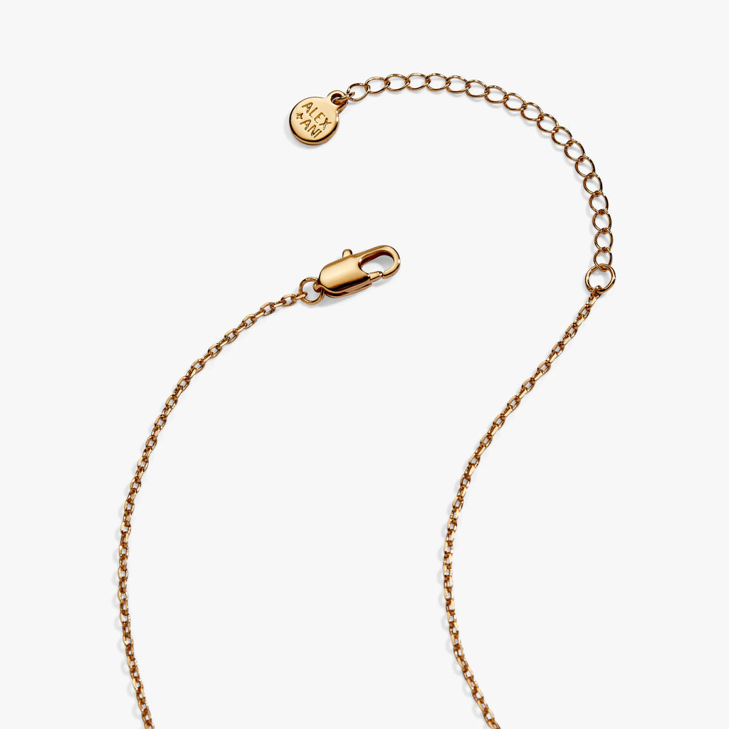 Gold chain necklace with lobster clasp and small round tag charm at chain end