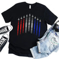 Black adult T-shirt with patriotic rocket stripe graphic