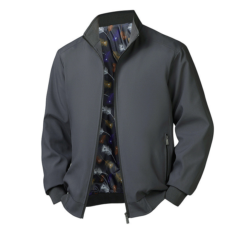 Plus Size Men's Spring Long Sleeve Stand-up Collar Jacket